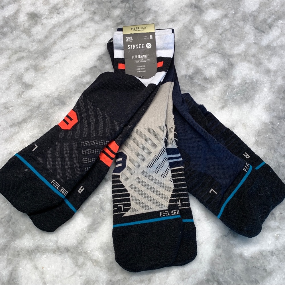 STANCE performance crew socks (3pk) size med nylon blend arch support